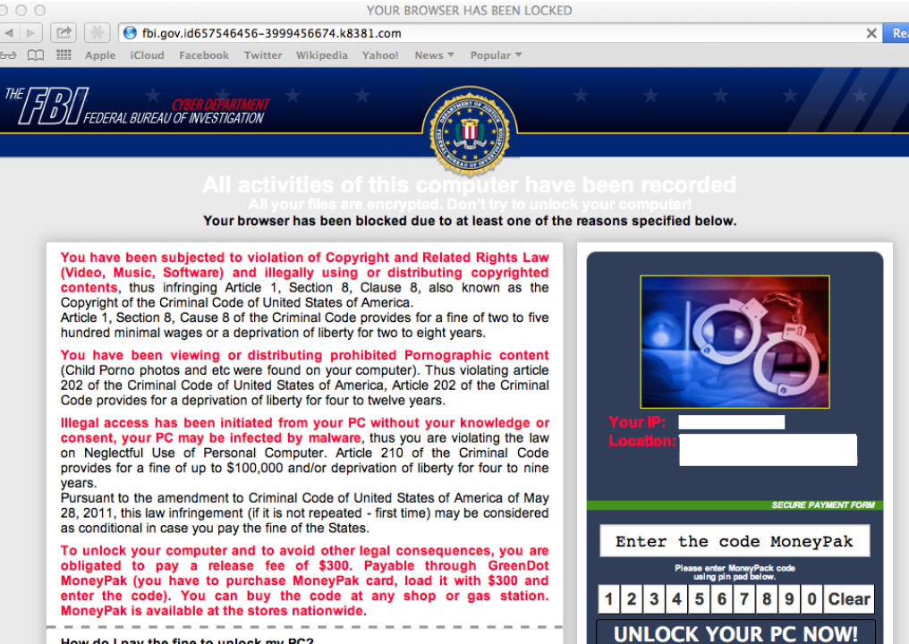 FBI Cyber Department virus on Apple Mac OS X