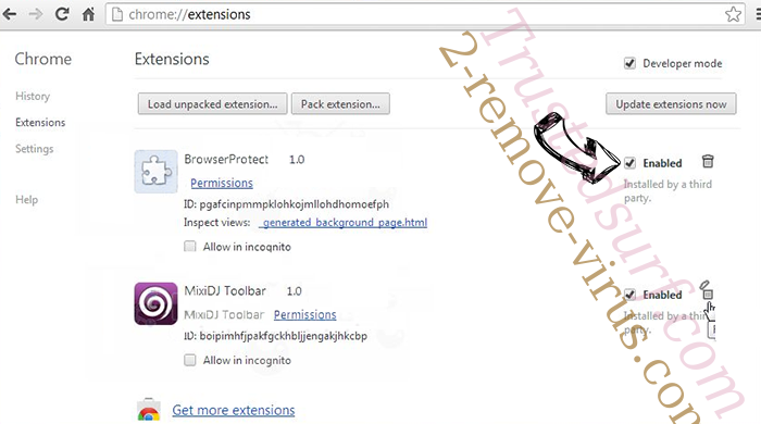 Trustedsurf.com Chrome extensions disable