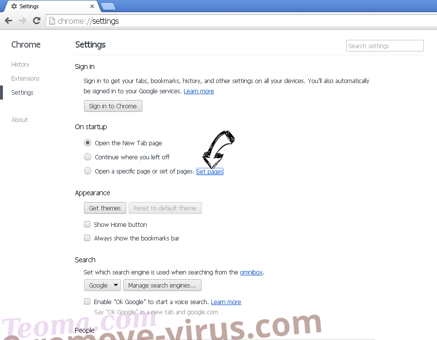 Teoma.com Chrome settings