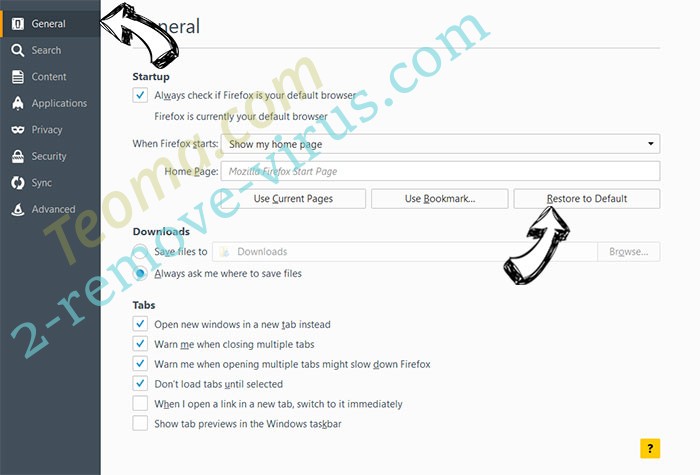 Teoma.com Firefox reset confirm