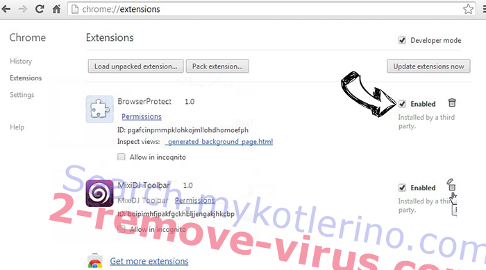 Piesearch virus Chrome extensions disable