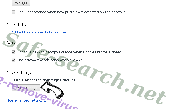 Safe-search.net Chrome advanced menu