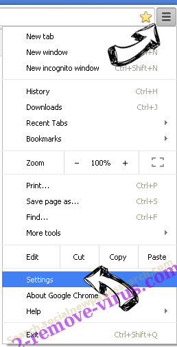 Search.socialnewpagessearch.com Chrome menu