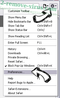 Privatesearch.net Safari menu