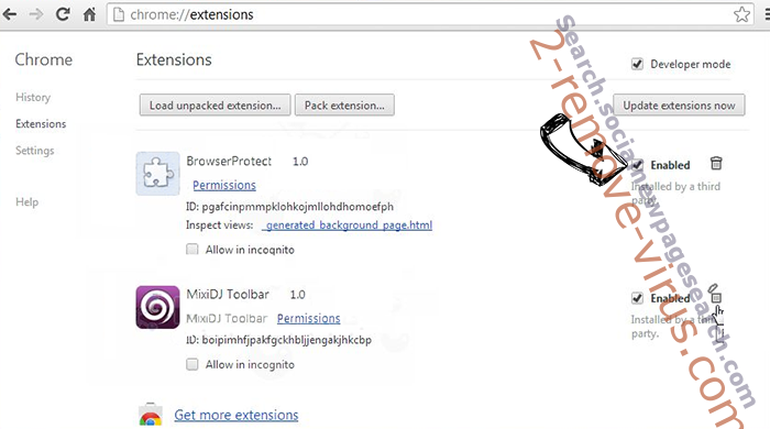 Search.socialnewpagesearch.com Chrome extensions disable