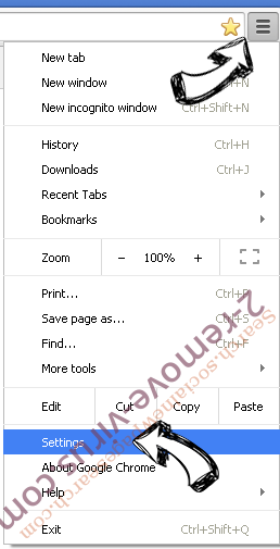 Search.socialnewpagesearch.com Chrome menu