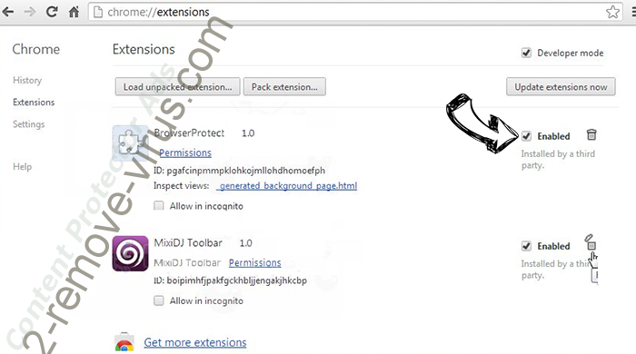 Minesey.com Virus Chrome extensions disable