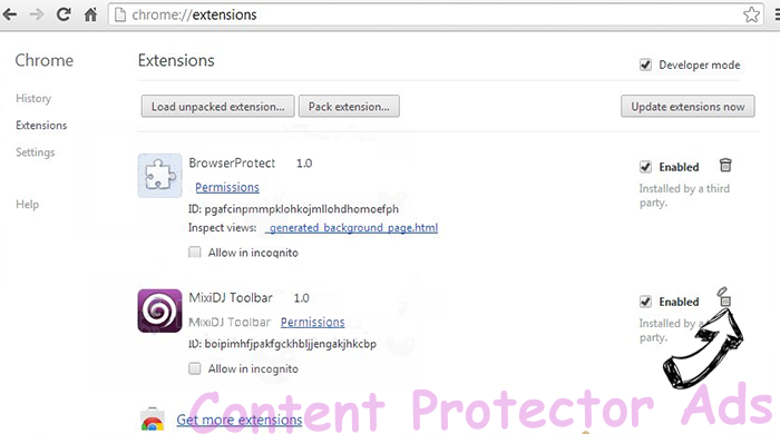 Content Protector Ads Chrome extensions remove