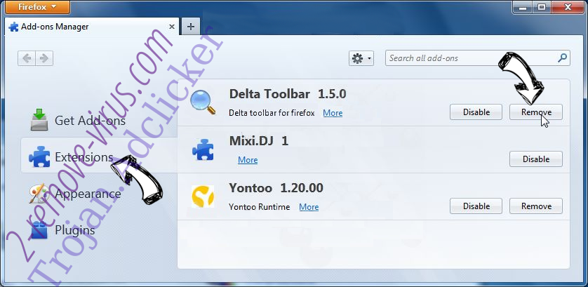 Trojan.Adclicker Firefox extensions