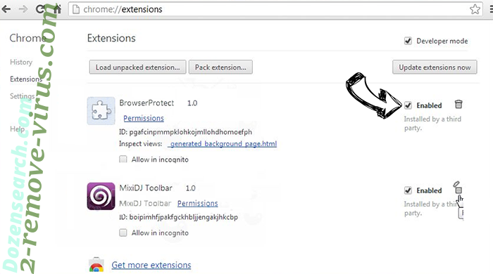 Dozensearch.com Chrome extensions disable
