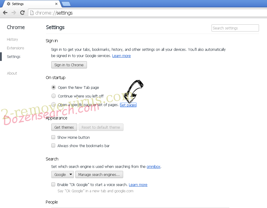 Dozensearch.com Chrome settings