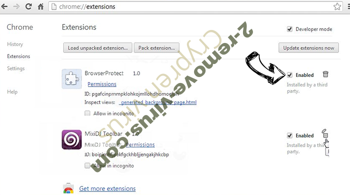 Crypren virus Chrome extensions disable