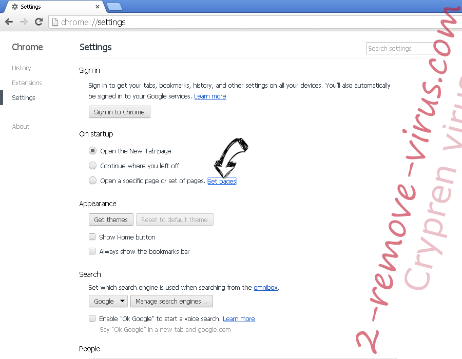 Crypren virus Chrome settings