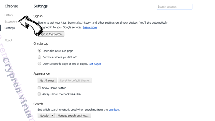 Crypren virus Chrome settings