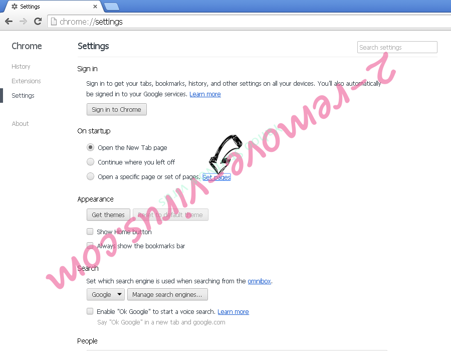 NoteHomepage Virus Chrome settings