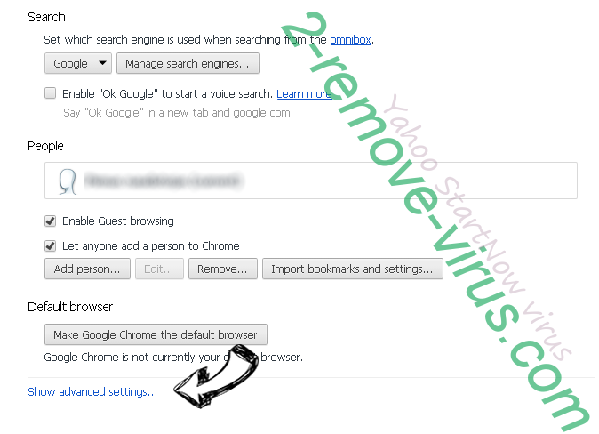 Yahoo StartNow virus Chrome settings more
