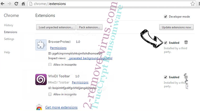 TrueCrypt Ransomware Chrome extensions disable