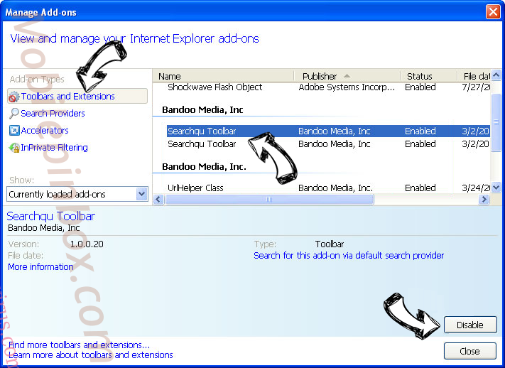 Search.bearshare.com IE toolbars and extensions