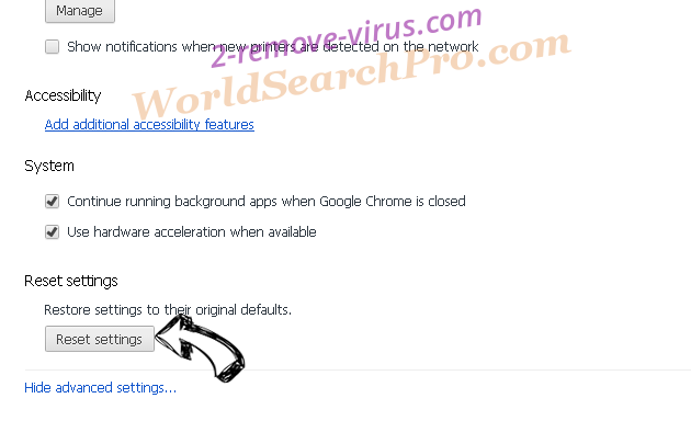 WorldSearchPro.com Chrome advanced menu