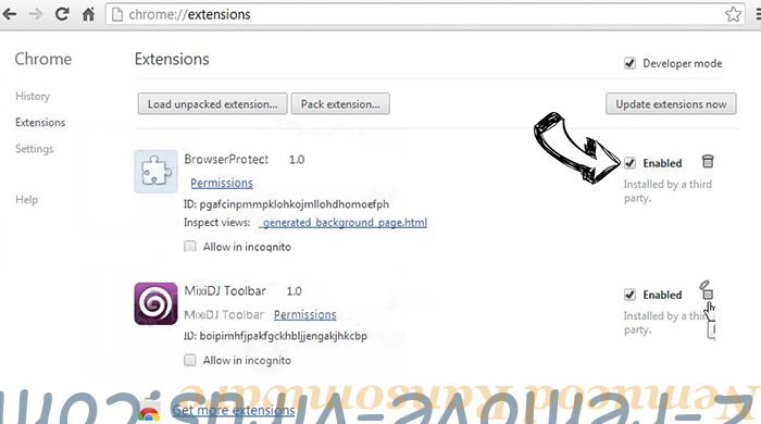 zCrypt virus Chrome extensions disable