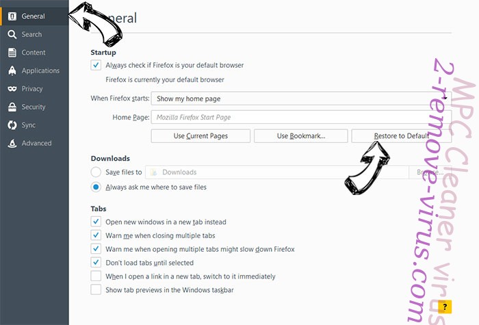 MPC Cleaner virus Firefox reset confirm