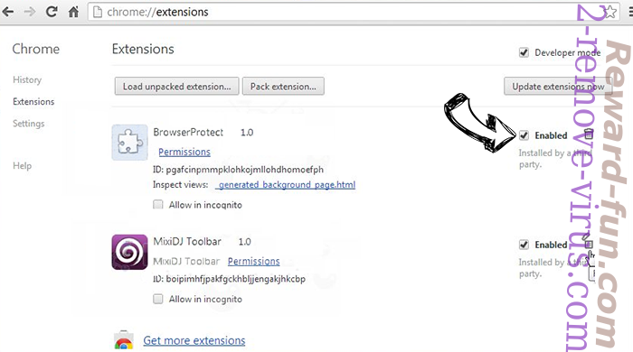 Brtfix.com Chrome extensions disable