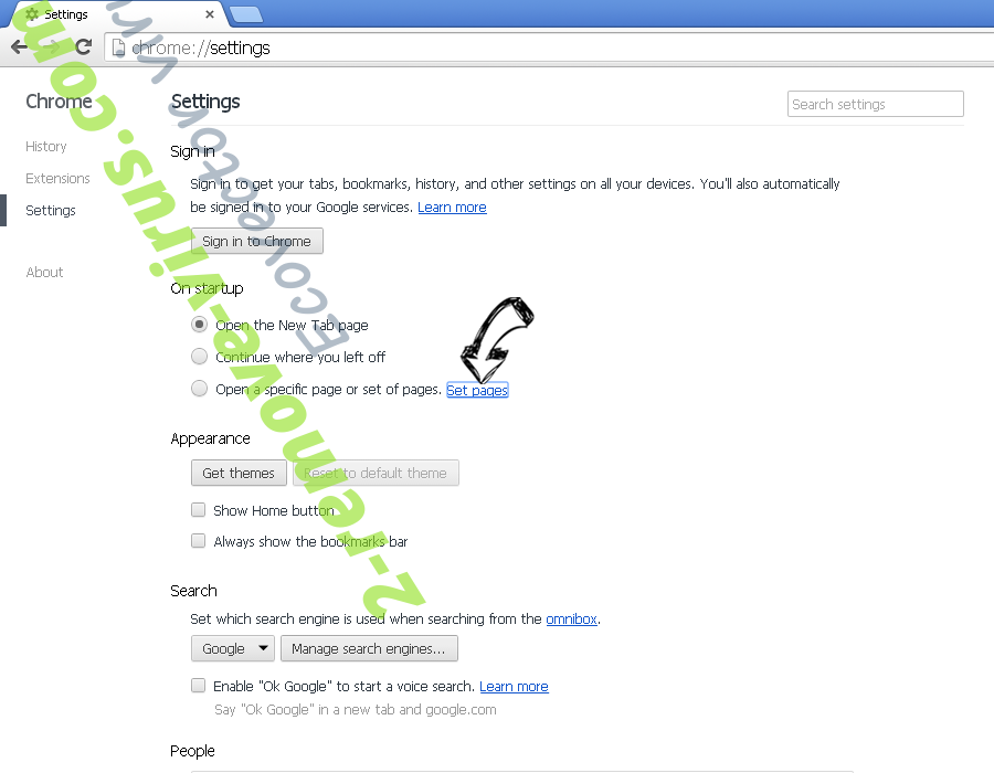 Mazy Search Virus Chrome settings