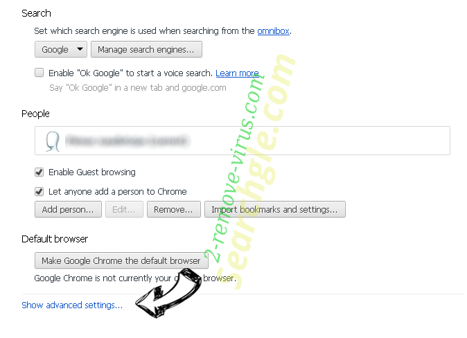 Searchgle.com Chrome settings more