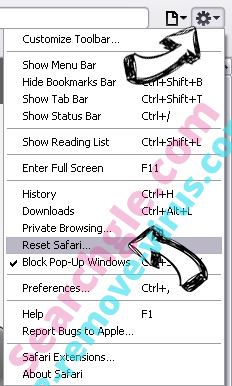 Searchgle.com Safari reset menu