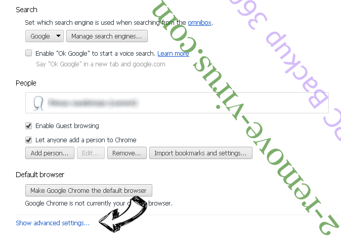 Searchqm.com Chrome settings more