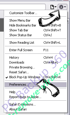 PC Backup 360 Safari menu