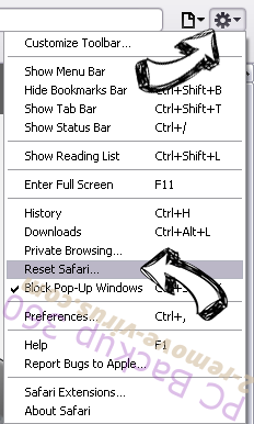 PC Backup 360 Safari reset menu