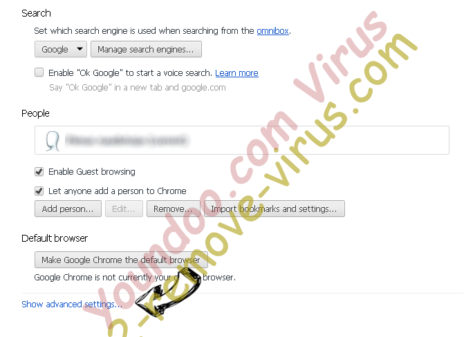 Youndoo.com Virus Chrome settings more