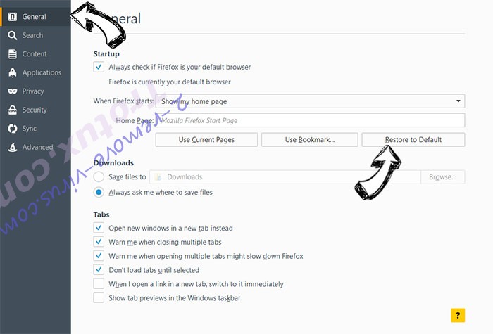 Goverial Search redirect Firefox reset confirm