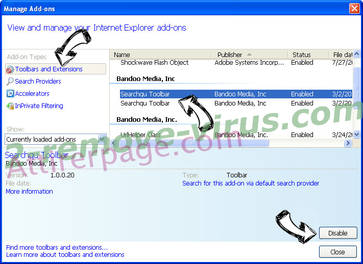 Search.mediatab.tv IE toolbars and extensions