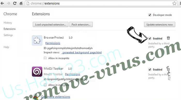 Us.Hao123.com Chrome extensions disable