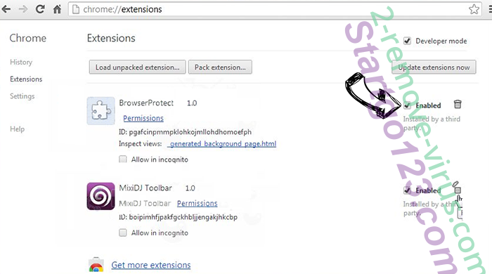 Startgo123.com Chrome extensions disable