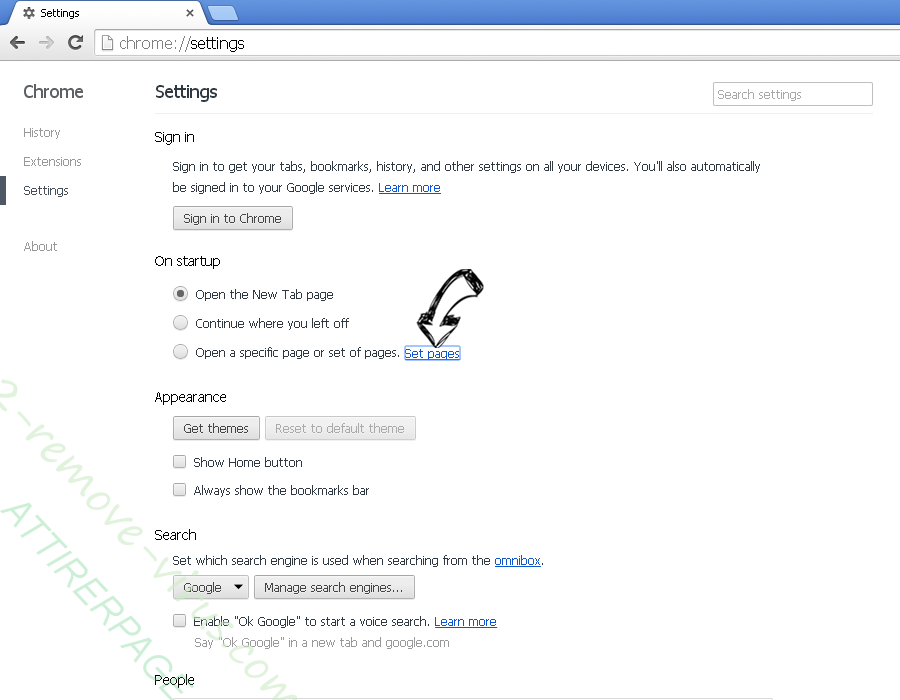 Tvtabsearch.com Chrome settings