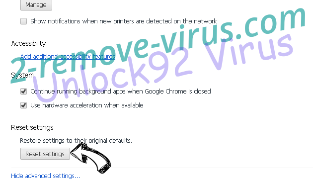 Unlock92 Virus Chrome advanced menu