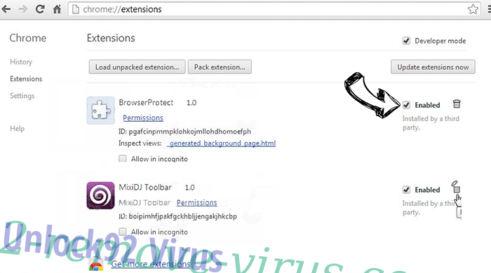 Unlock92 Virus Chrome extensions disable