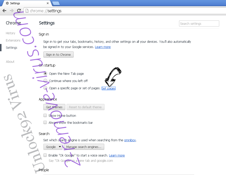 Unlock92 Virus Chrome settings