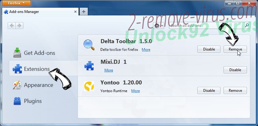 Unlock92 Virus Firefox extensions