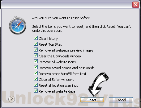 Unlock92 Virus Safari reset