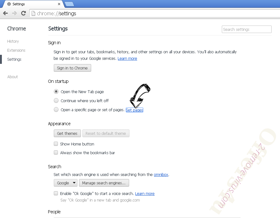 ESearch Browser Hijacker Chrome settings