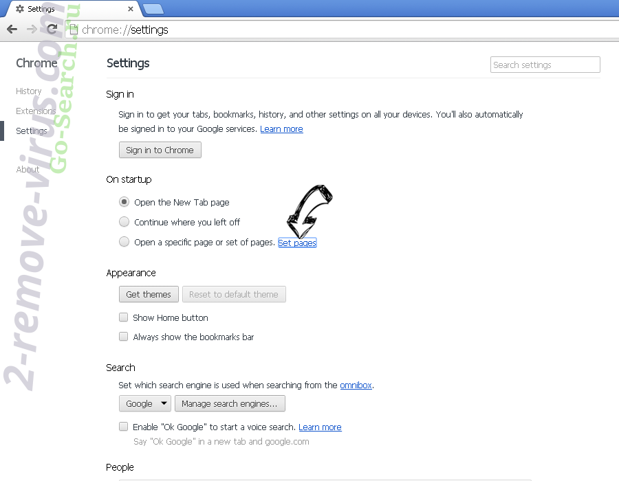 PopStop Search Virus Chrome settings