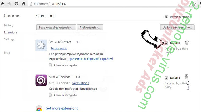 Clickpush.biz virus Chrome extensions disable