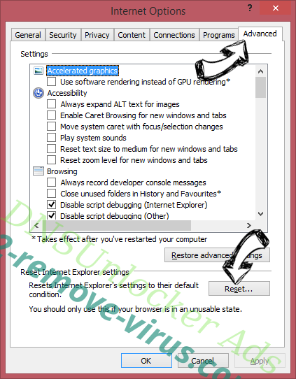 DNSUnlocker Ads IE reset browser