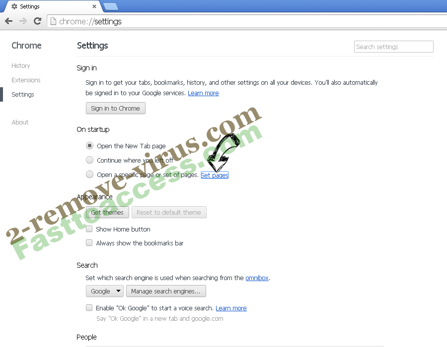 Yahoo Redirect Virus Chrome settings
