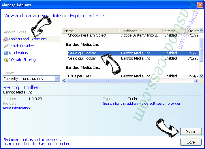 Yahoo Redirect Virus IE toolbars and extensions