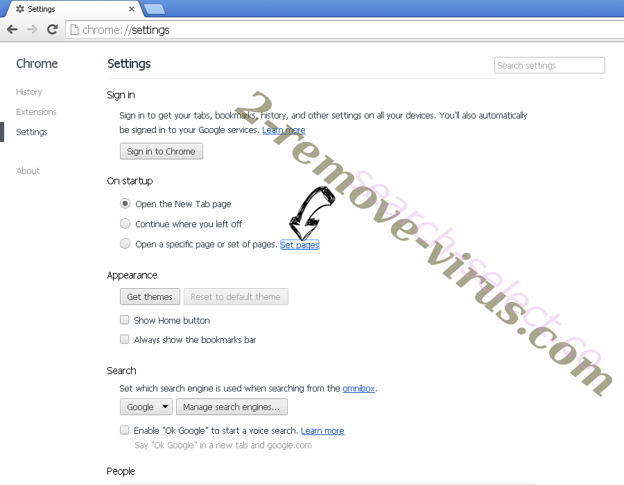 Website Che Chrome settings